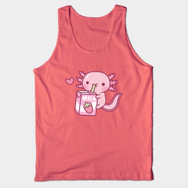 Cute Axolotl Drinking Strawberry Milk Doodle Tank Top by rustydoodle